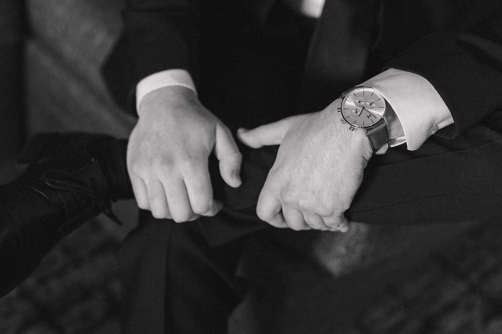 Detail shot of grooms watch