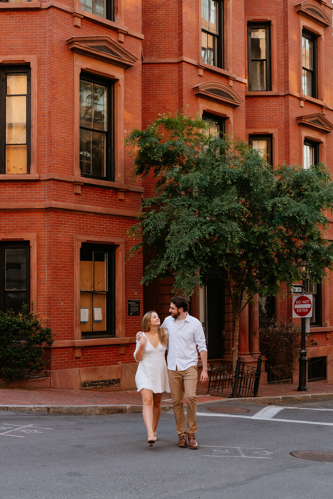 Couple walking the streets of Beacon hill for their Beacon Hill couples session