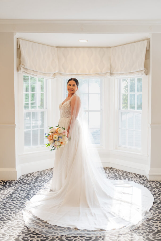 Perfect natural light from the Airbnb for candid bridal portrait