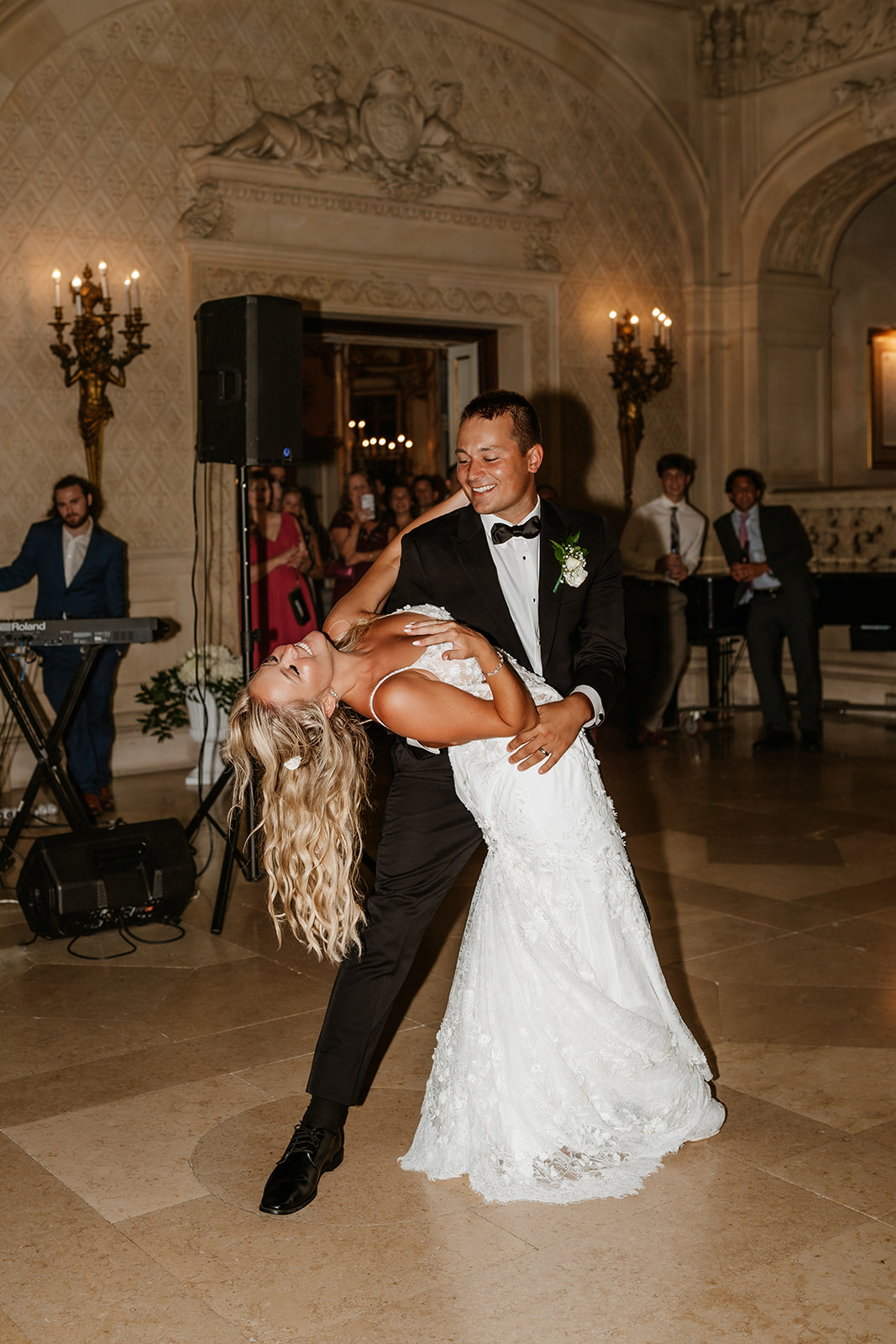 bride and groom first dance during wedding reception at Ochre Court 