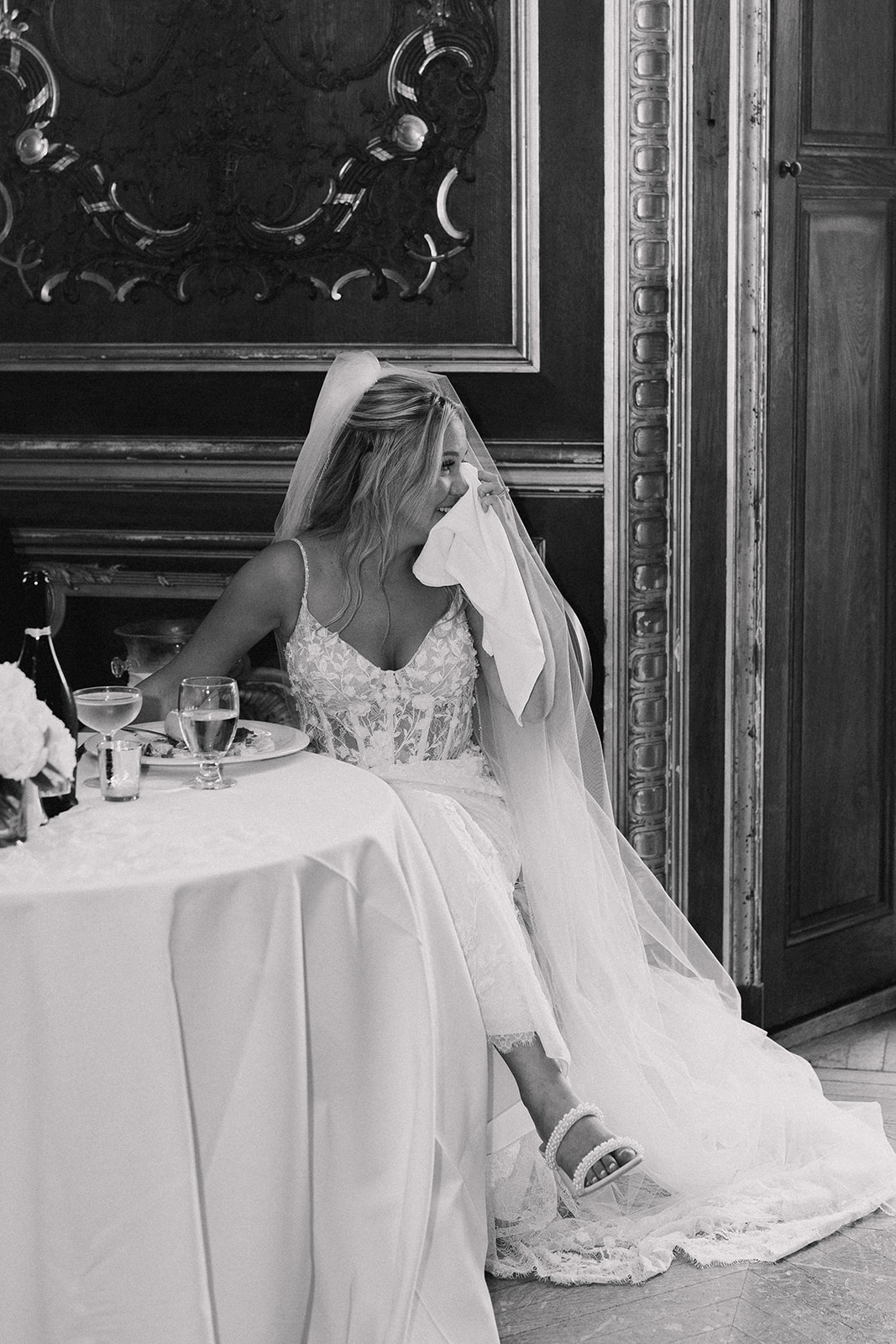 emotional photo of the bride during wedding reception