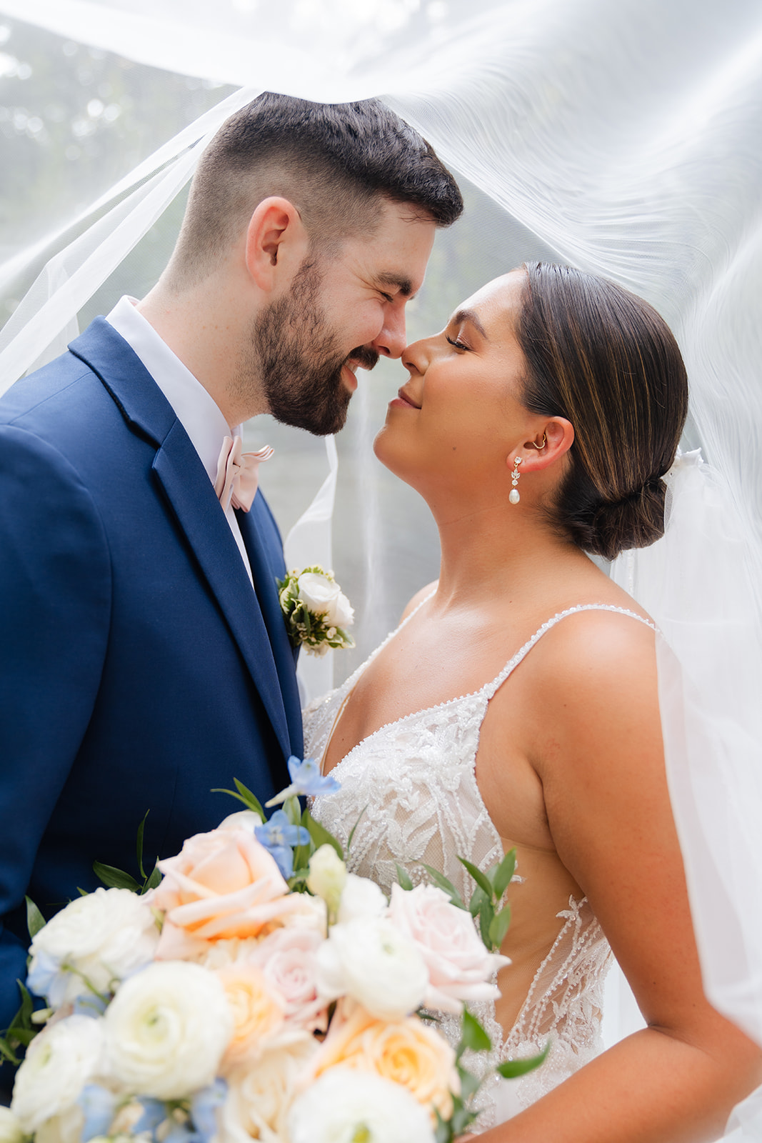 intimate wedding photo of bride and groom