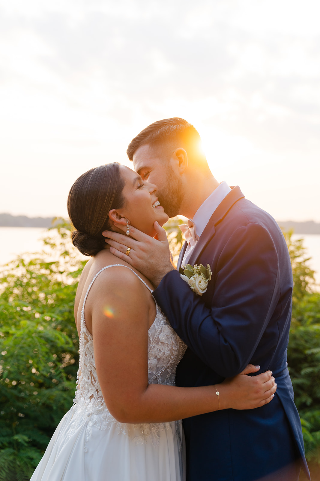 sunset photo of the bride and groom