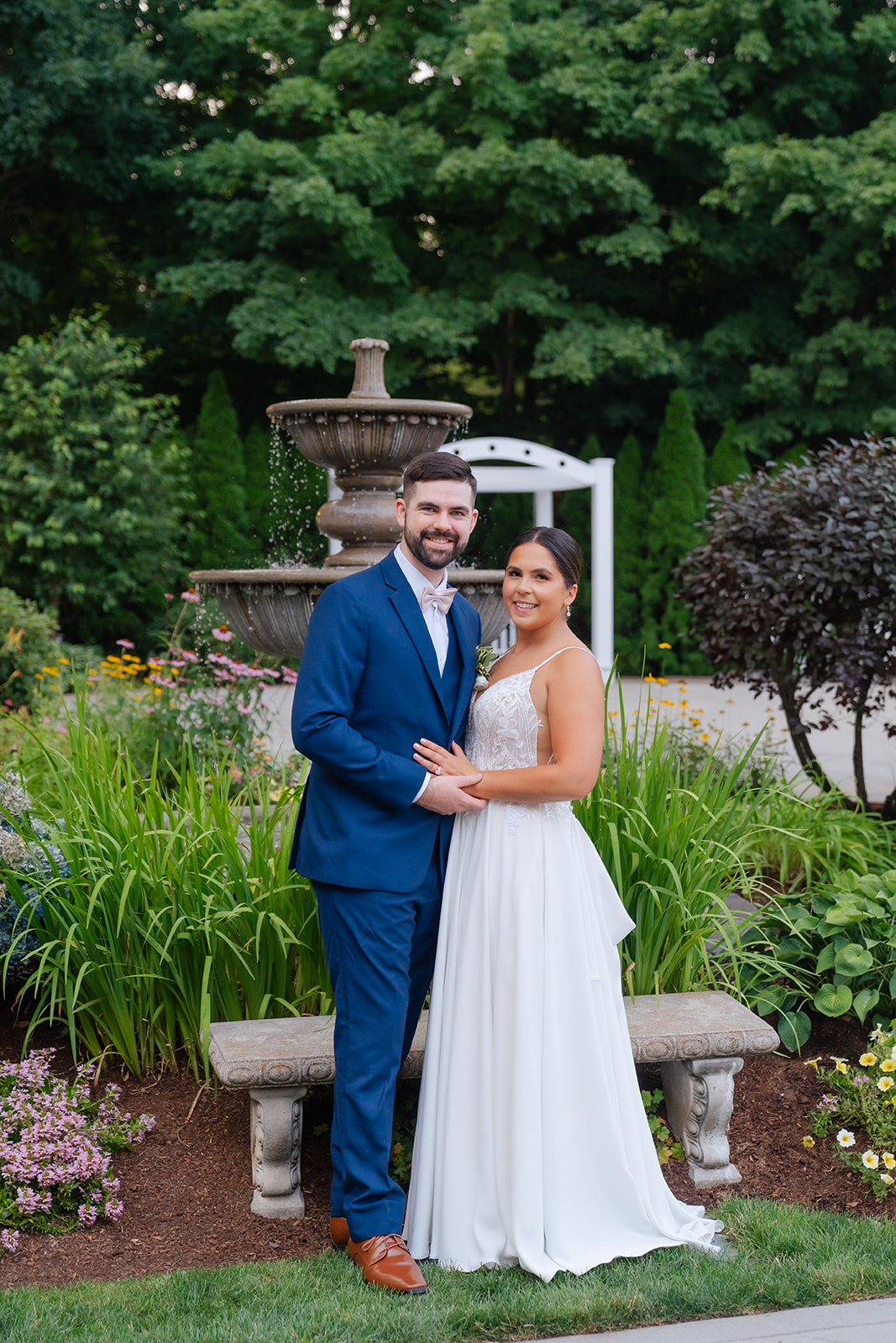 bride and groom smiling at the outdoor space in Saphire Estate 