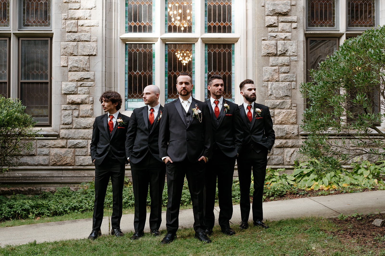 groom and groomsmen photoshoot outdoor in Massachusetts 