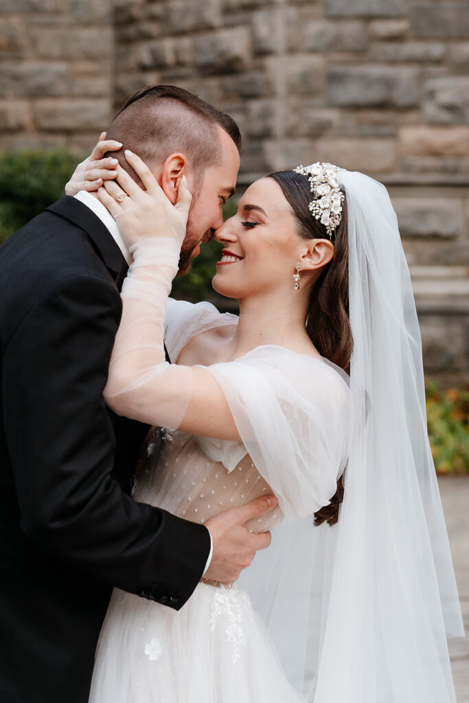 romantic wedding photo of bride and groom