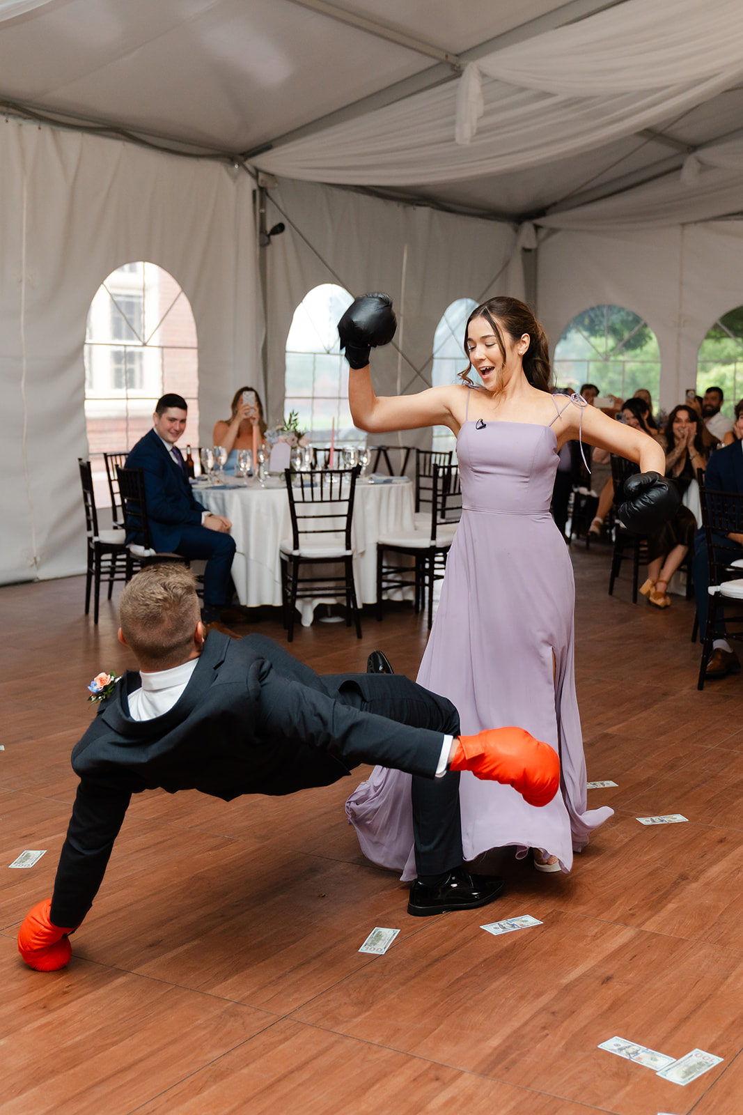 entertaining wedding reception of bridesmaid and groomsmen entrance