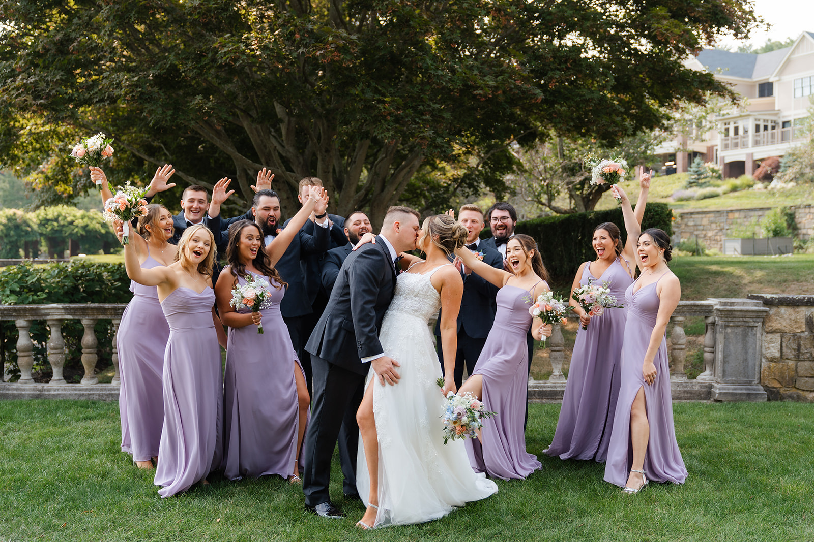 fun and carefree bridal party photo 