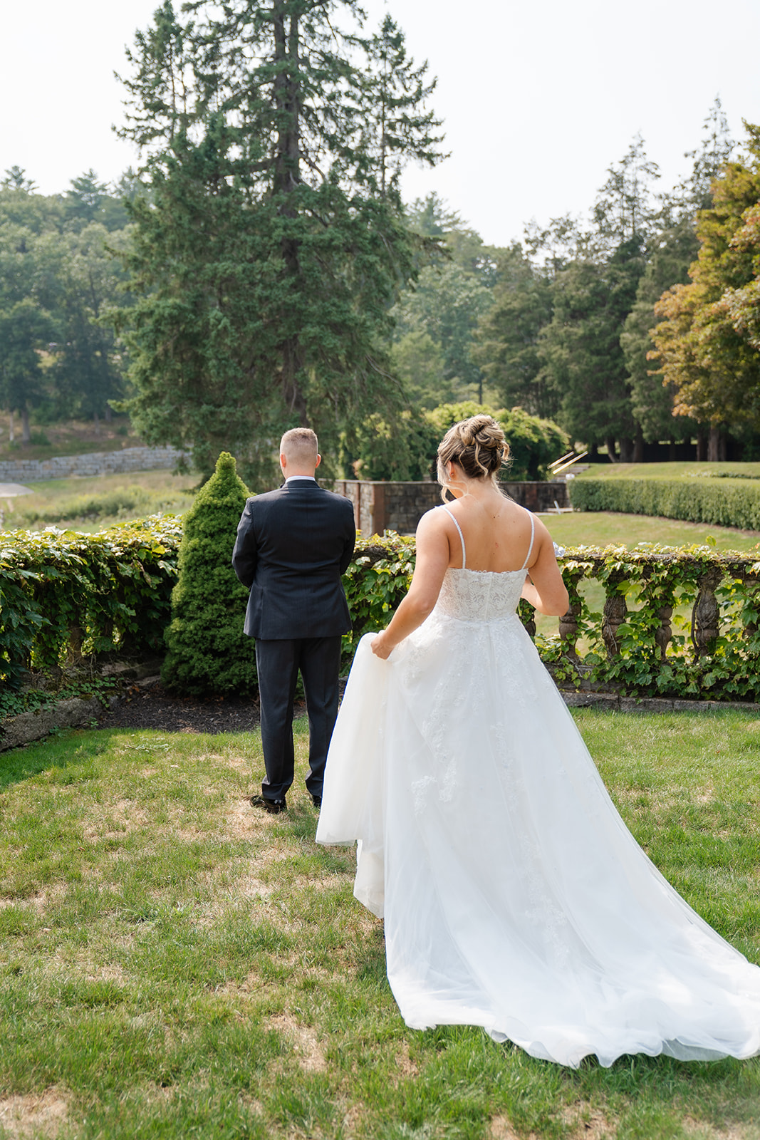 first look photo of the bride and groom