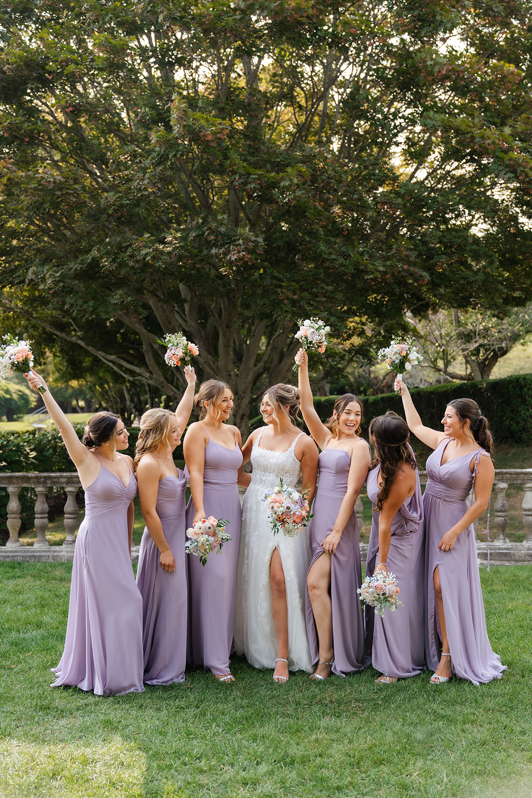 bride and bridesmaids picture in the garden