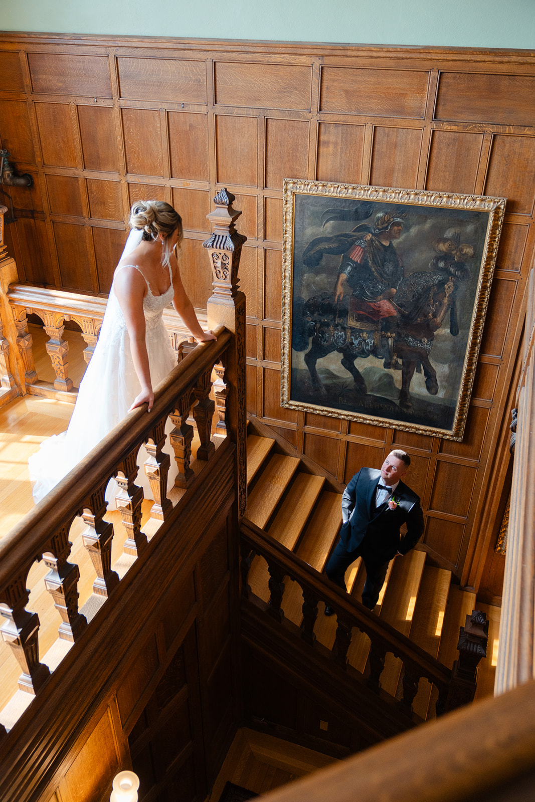 a timeless staircase photo at the Mansion on Turner Hill Wedding Venue