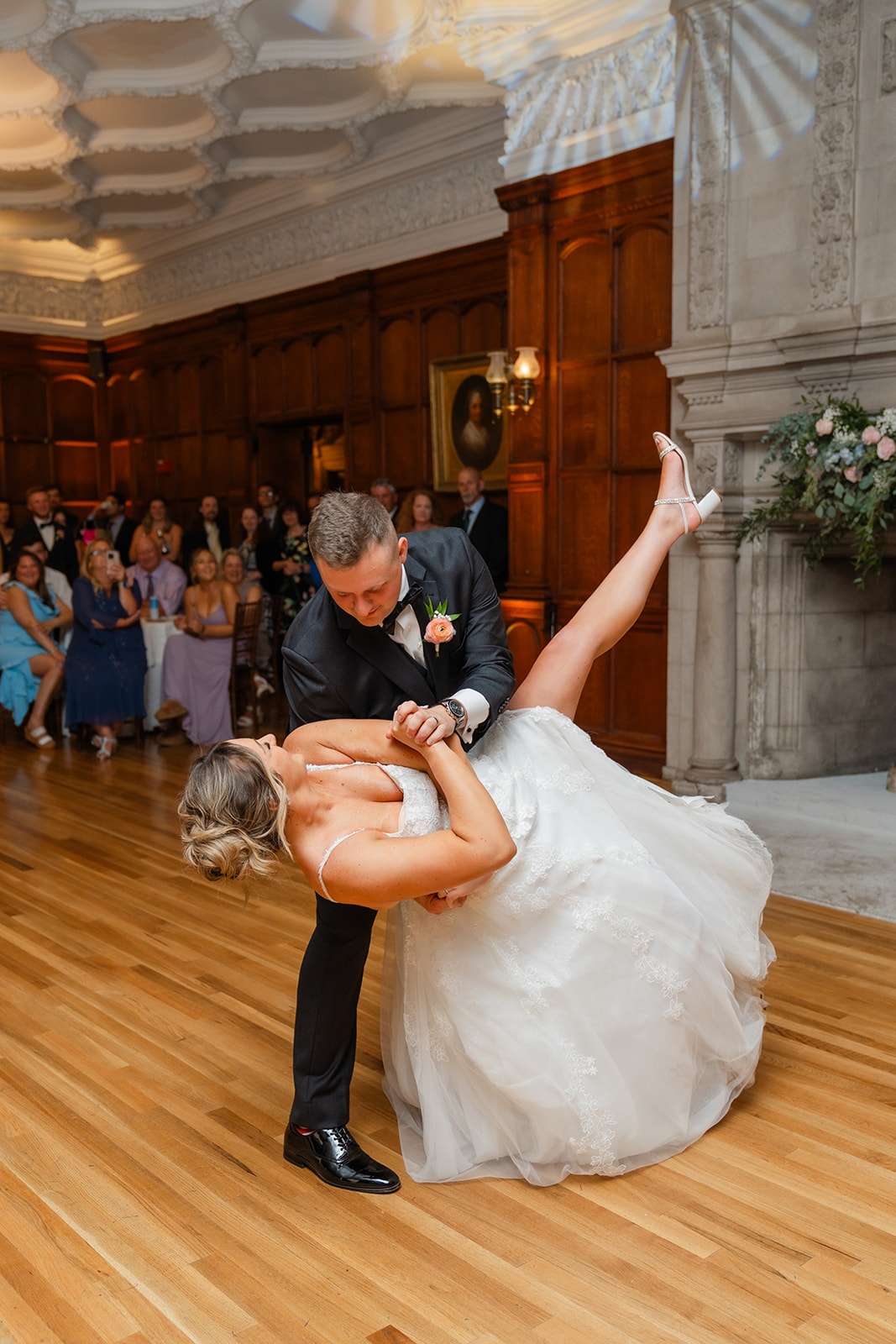 first dance of bride and groom during wedding reception 