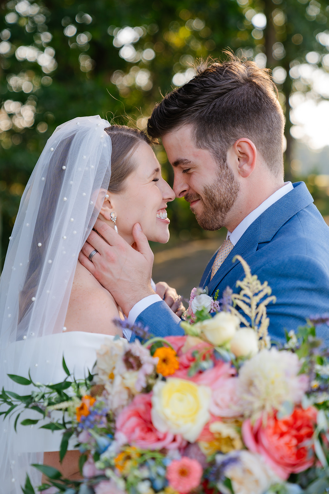 intimate wedding photo of bride and groom during first look taken by a boston wedding photographer