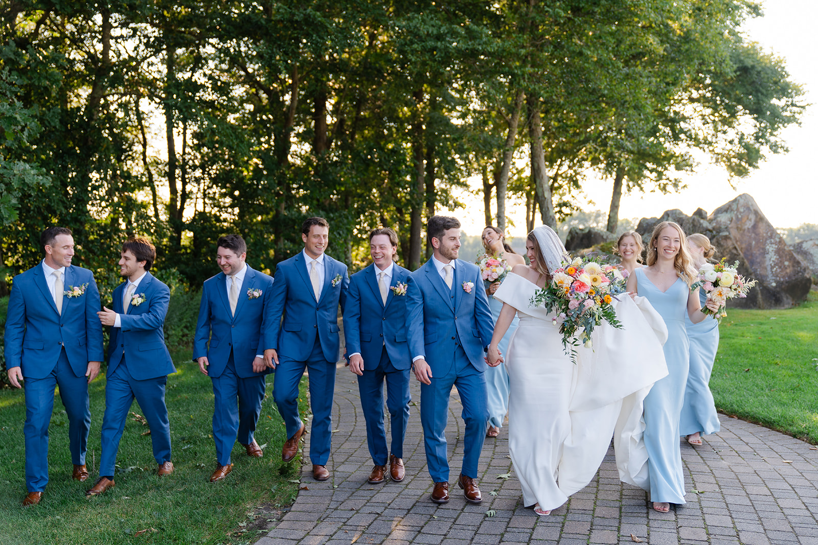 candid bridal party photo outdoor in the garden