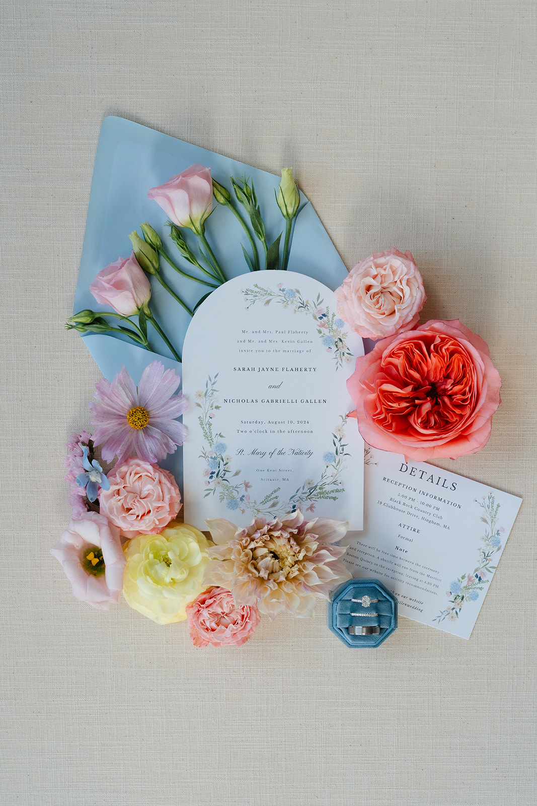 wedding invitation photo flatlay