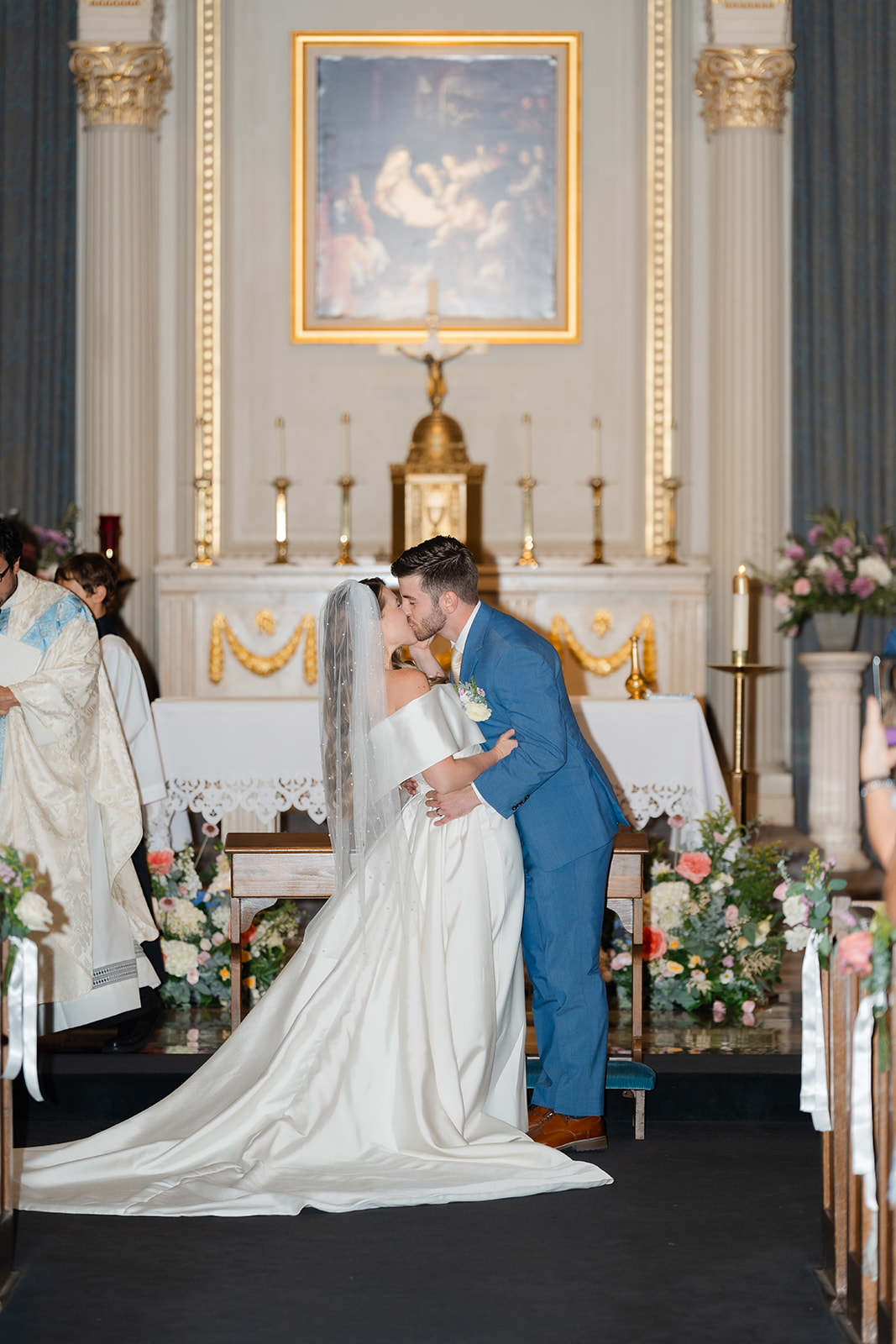 first kiss during wedding ceremony in a church