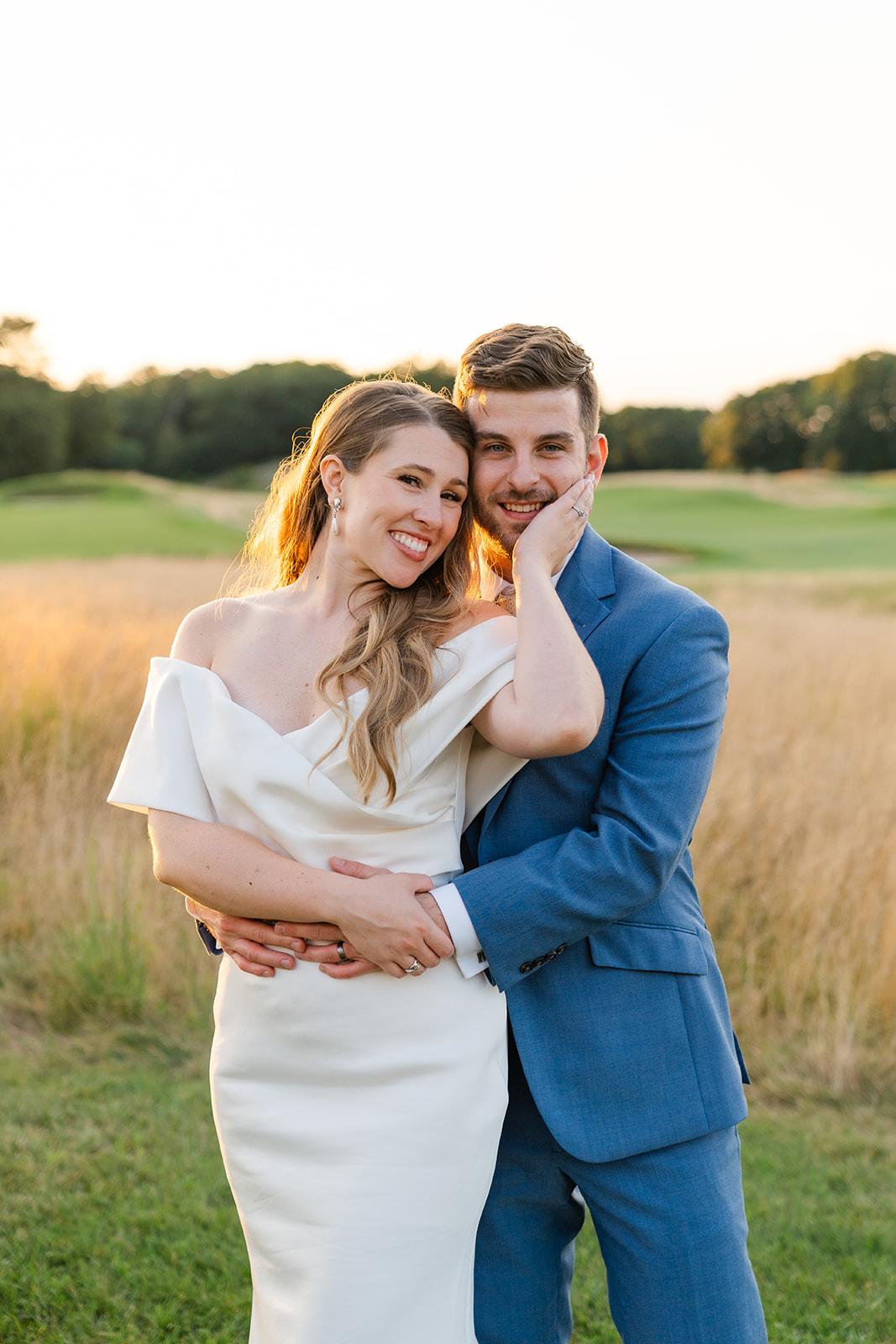 bride and groom portrait during sunset