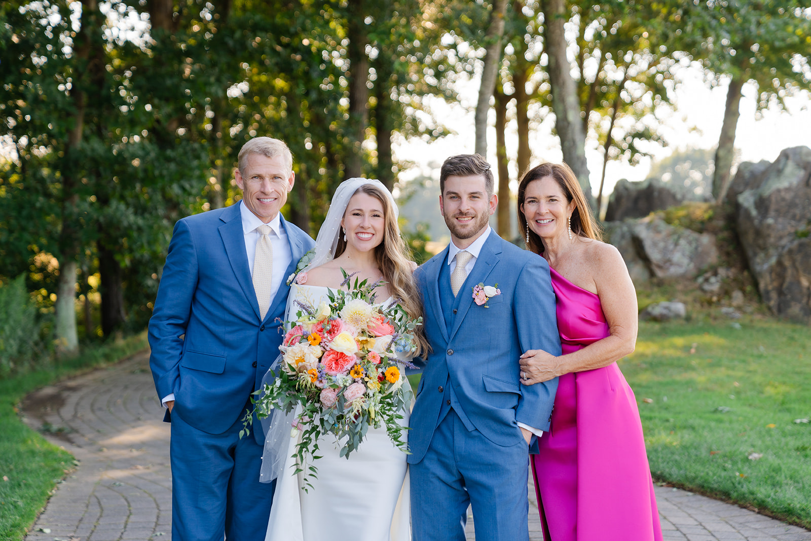 family portrait with the bride's family