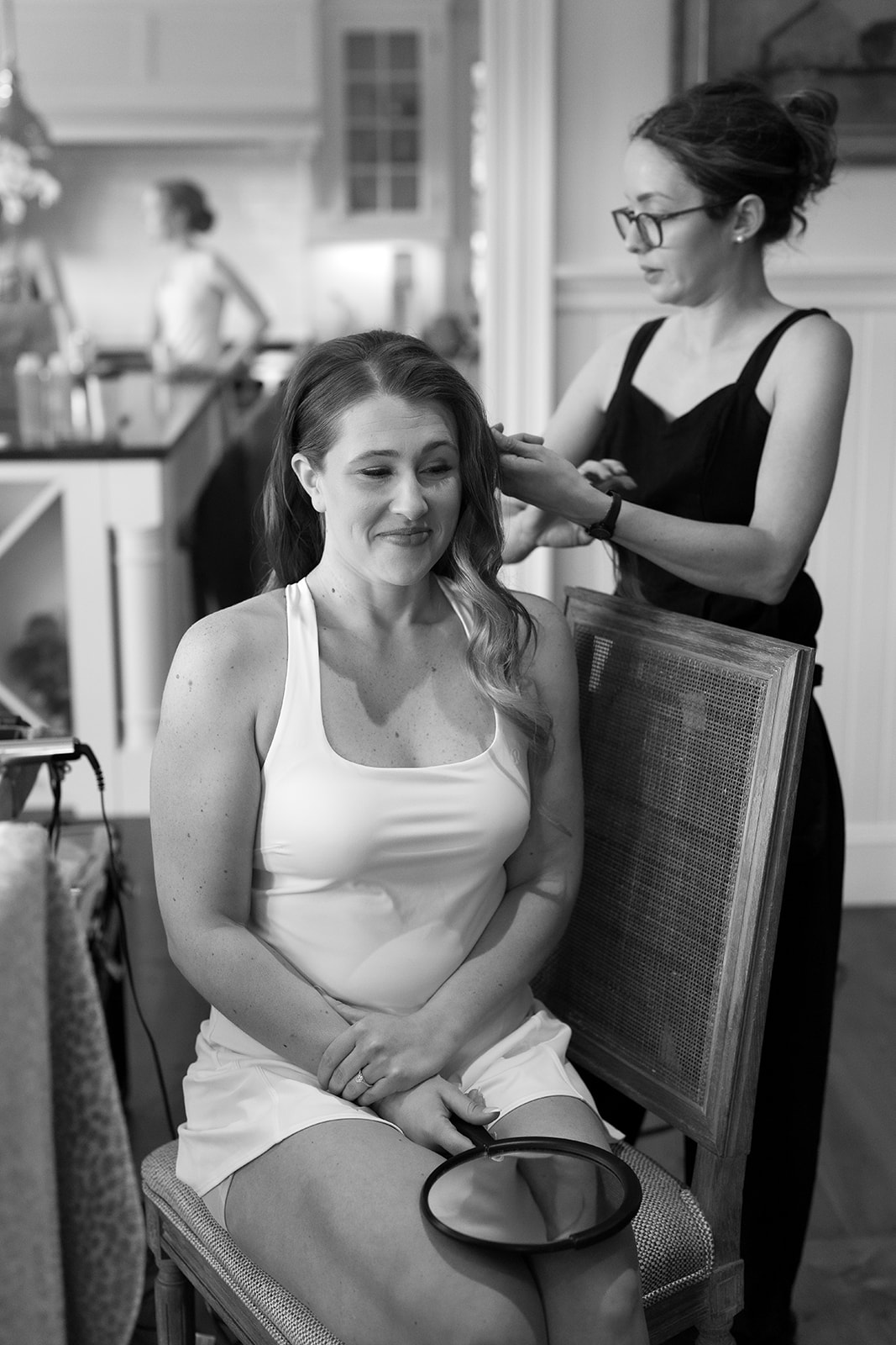 bride getting her hair ready